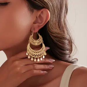 Hollow Vintage U-Shaped Tassel Earrings for Women, Bohemian Style Tassel Pendant Earrings, Crescent Long Earrings, Party Jewelry, Trendy Jewelry, Wedding Banquet Bridal Accessories
