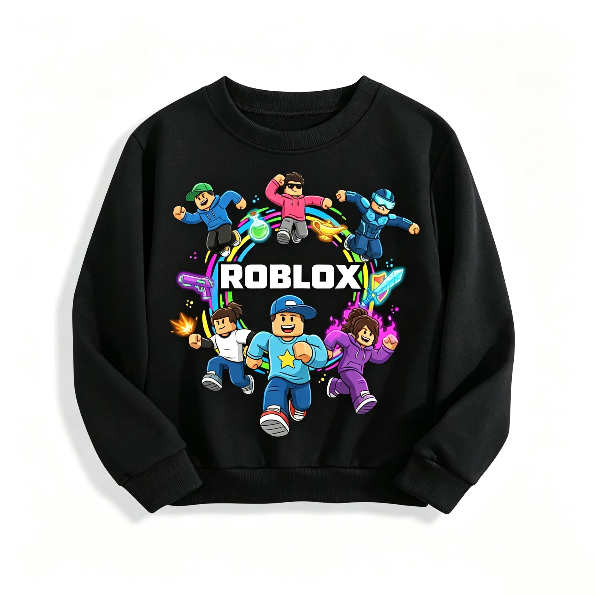 Boys Roblox Graphic Crew Neck Sweatshirt, Cartoon Game Character Long Sleeve Pullover Top For Daily Casual Wear