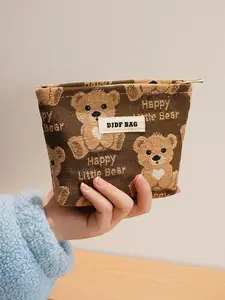 Cute Bear Pattern Toiletry Bag, Portable Cosmetic Storage Bag, Zipper Makeup Bag, Versatile Storage Bag for Travel, Outing, Daily Use, Makeup Organizer Pouch