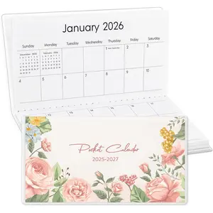 Pocket Calendar 2025-2027, Small Pocket Planner 2026 for Purse, Monthly Planner with Pvc Cover, Small Size (3.5" x 6"), From July 2025 - December 2027 -  Flower