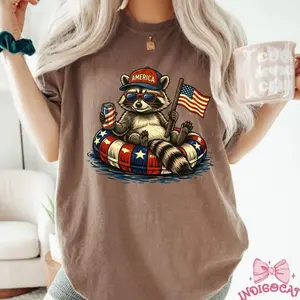 Comfort Colors® Funny Raccoon USA Shirt, Patriotic 4th of July Shirt, American Flag Raccoon Tee, Summer Pool Party Shirt