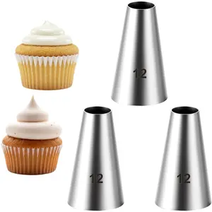 3 count Round Piping Tip for Macarons, #12 Stainless Steel Round Icing Tips Professional Cookie Decorating Tips Set for Frosting &Cake Decorating