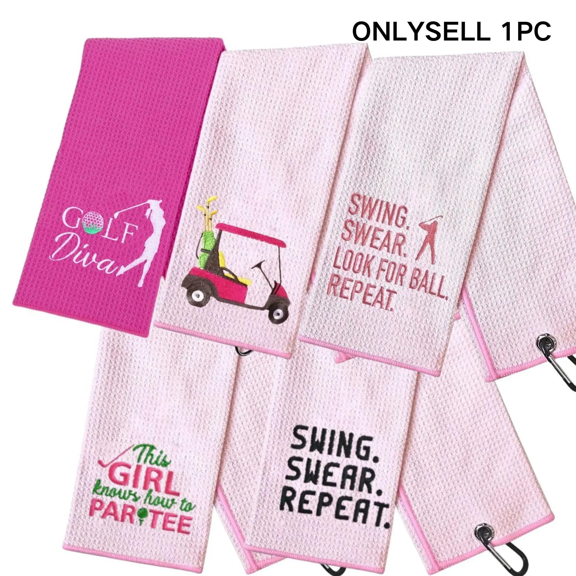 Pink Swing Towel For Golf, Embroidered Golf Towel For Golf Bags With Clip, Golf Accessories, Golf Gift Accessory, Golf Gift For Men & Women