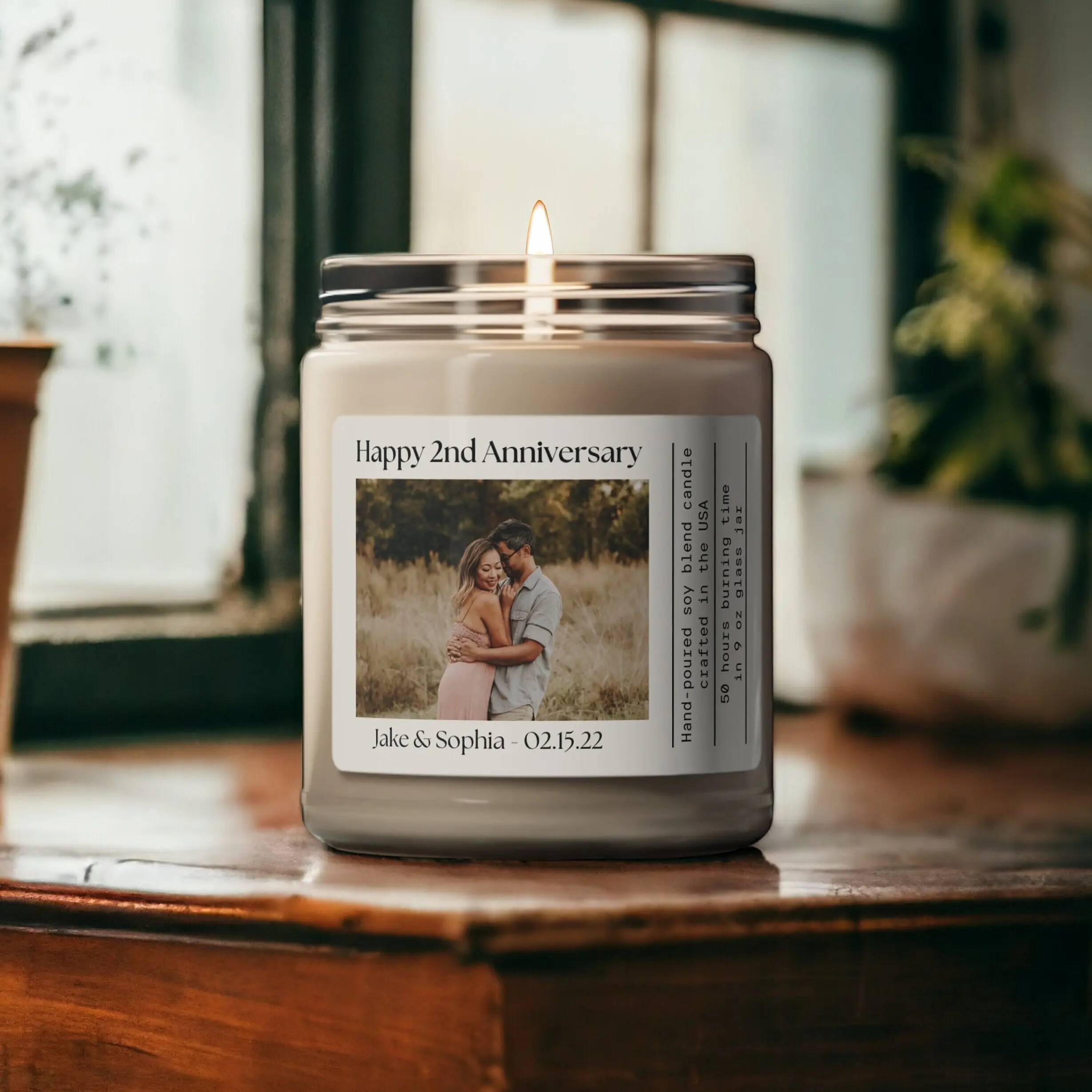 Personalized 2nd Anniversary Gift | Soy Wax Photo Candle Gift | Non Toxic Romantic Candle Gift, Perfect Dating Anniversary Gift For Her Him