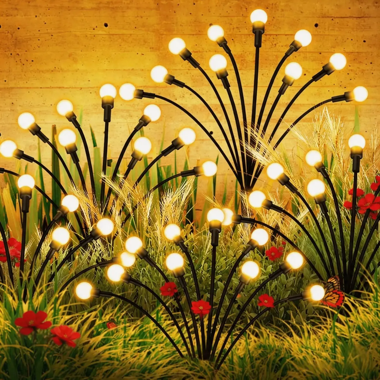4/8 Pack Outdoor Solar Firefly Lights,Waterproof Garden Stake Lights , with Auto Dusk-to-Dawn Glow, 32/64 LED Bulbs for Yard, Patio, Pathway, Walkway & Landscape Decor, Solar Outdoor Lights, Landscaping Decor