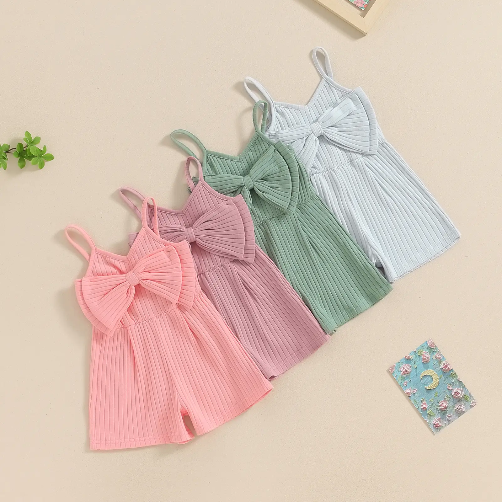 Toddler Baby Girls Romper Spaghetti Straps Stripes Flower Short Jumpsuit Playsuit Summer Clothes
