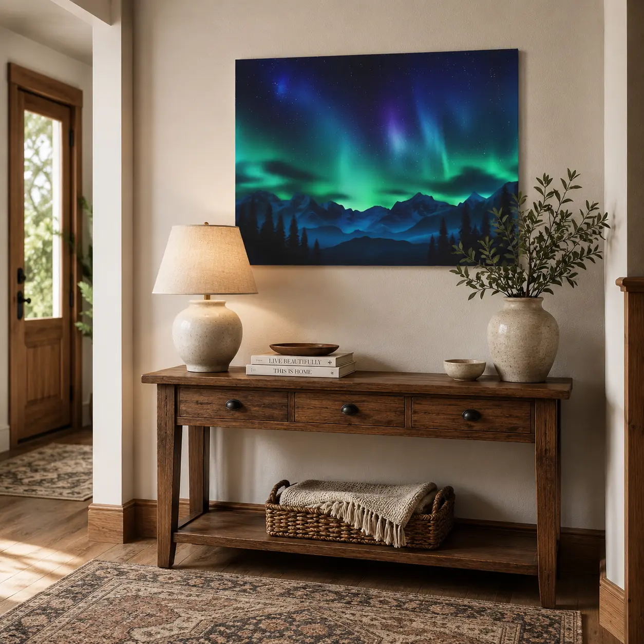 Decorative Canvas 3:4--aurora over mountain print(Customizable design available)