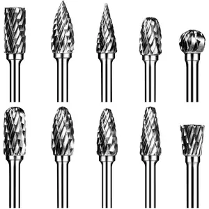 Carbide Burr Set,   Bits, 10 count 1/8" Shank Double Cut Tungsten Carbide Rotary Burrs Set Compatible with Dremel Bits for Metal  Carving Engraving Polishing