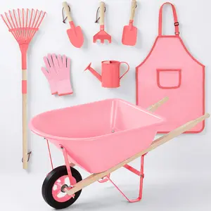 Best Choice Products Kids Gardening Tool Set 8 Piece with Wheelbarrow, Metal Tools, Apron, Gloves Ages 3+