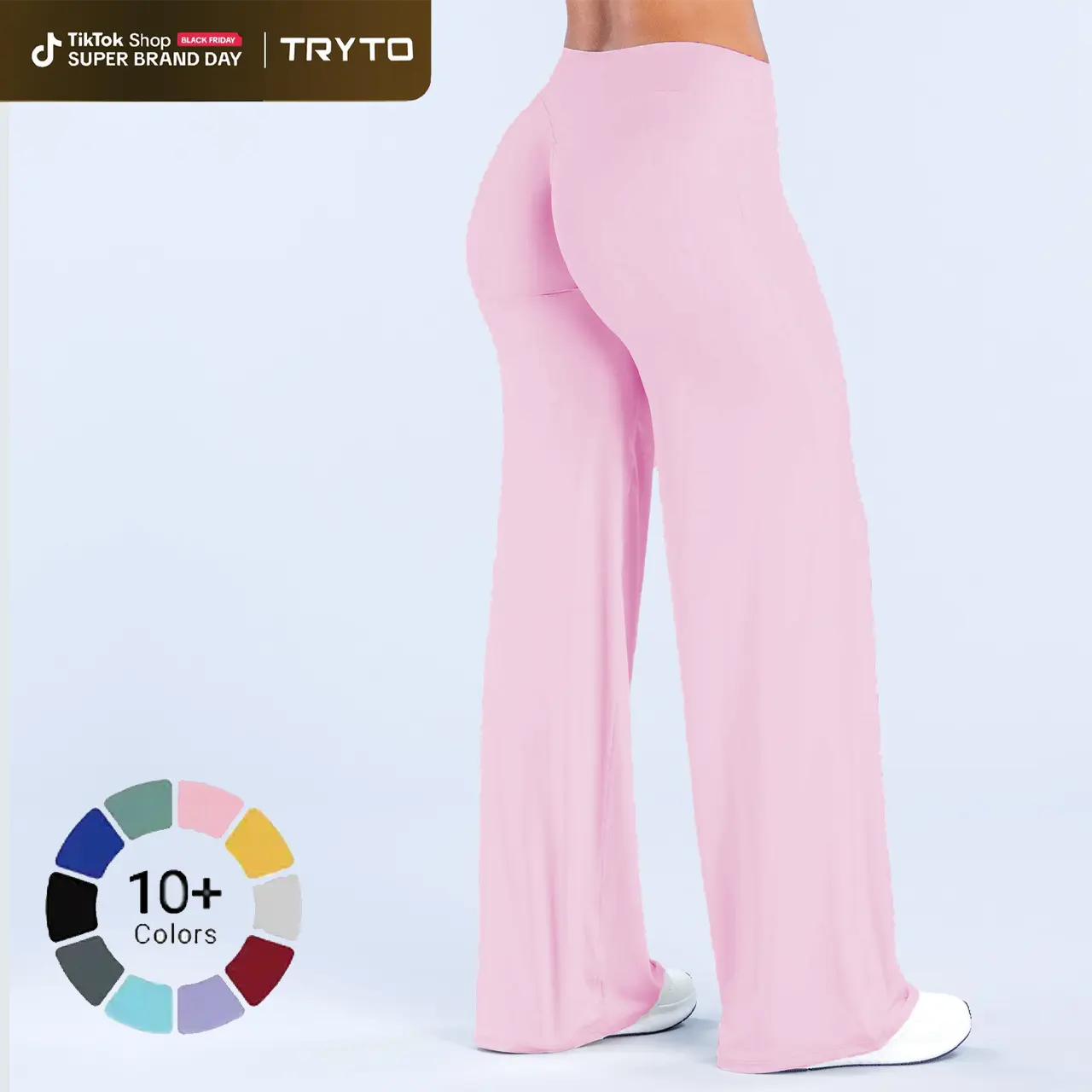 TRYTO Sav Wide Leg Pants Mid Waisted Flare Leggings Women Yoga Pants Bootcut Leggings Tummy Control Butt Lifting Sculpting Stretchy Workout Gym Wear