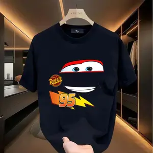 Cartoon car pattern T-shirt, animated, suitable for men, women, mothers and friends, couple style, fashionable and loose, youthful and energetic, men's daily wear top