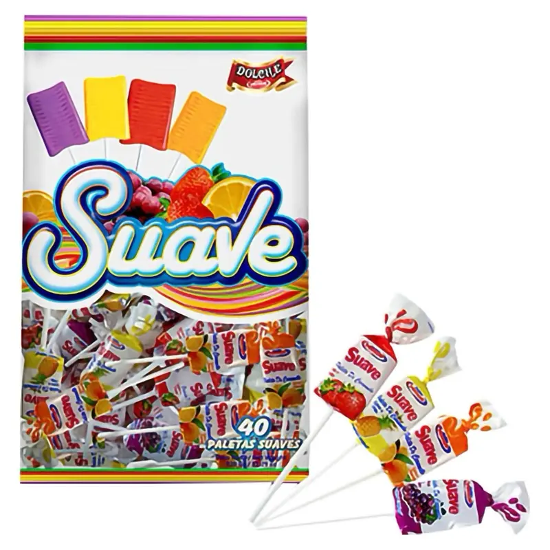 1 Bolsa de Dolche Venus Suave paletas suaves sabores Fresa , Uva , Naranja y piña 40und Sour Strawberries