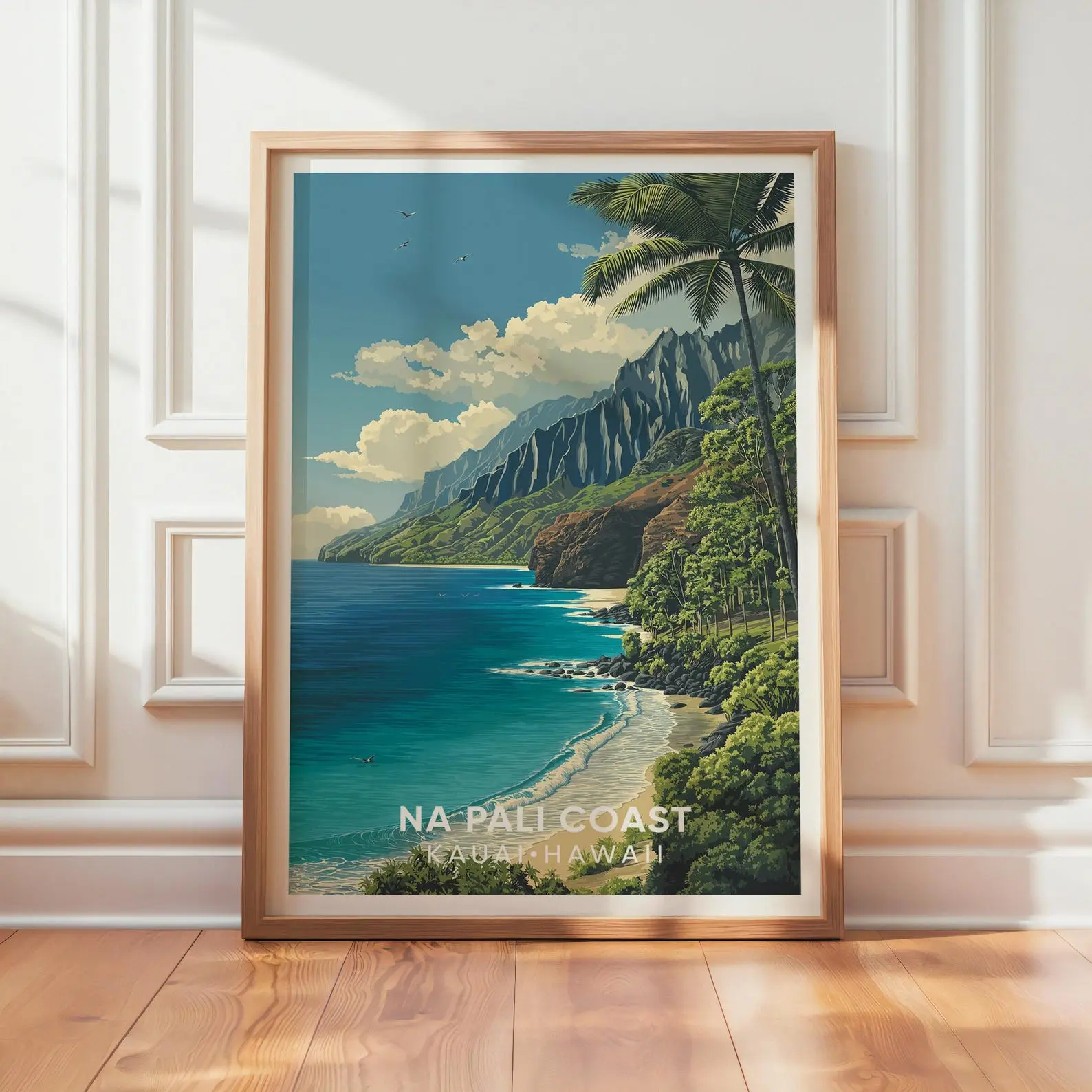 Na Pali Coast Kauai Glossy Poster | Vintage Hawaiian Travel Print | Tropical Wall Art