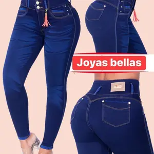 Ref 6211  Colombian Jeans for Women High Waist Butt Lifting White Color Comfortable Fit Stylish Design Blue Denim