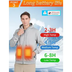 Grey Smart Seven Zone Heating Electric Jacket, Cadiga oodle, casual temperature-controlled jacket, dual outdoor sports climbing equipment, winter windproof heating jacket with USB interface, adjustable