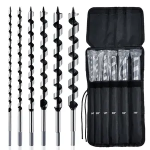 6PCS 12 Inch Long Wood Auger Drill Bit Set, 1/4"-7/8" Hex Shank, Hardened Alloy Steel for Soft & Hard Wood, Plywood, Drywall, Plastic & Composites - Precision Clean Deep Holes