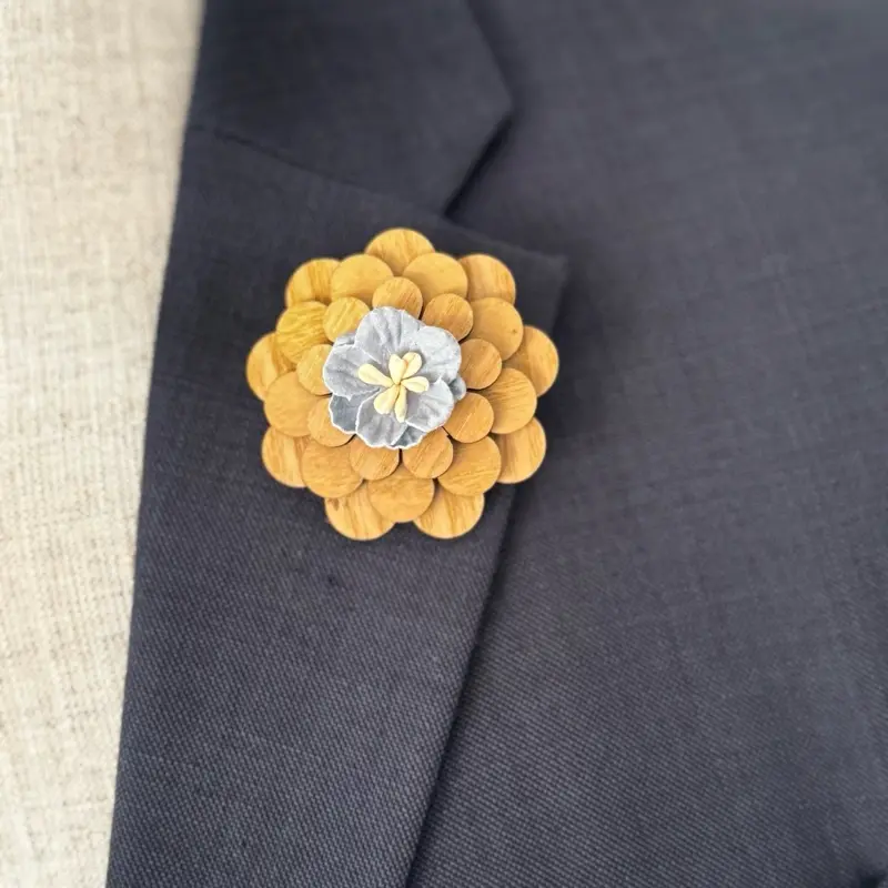 Handmade Wooden Flower Brooch Pin for Men or Women Unique Stylus Design Natural Wood Crafted Floral Accessory Elegant & Versatile