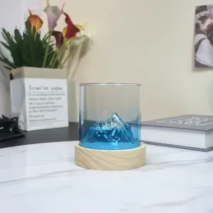 Glow Mountain Cup – Everest Crystal / Blue Glacier Glass with USB Warm Light Base | Aesthetic Gift Idea