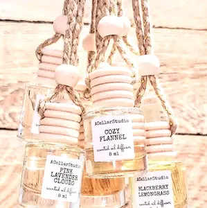 Car Scented Oil Diffuser - Hanging Glass & Wood Air Freshener - Boho Style - 65+ Scents - Refillable