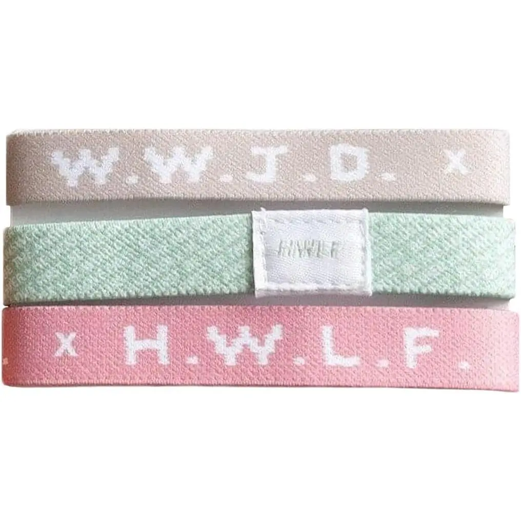 WWJD HWLF Bracelets  Elastic 3-Pack x What   Do Bracelets | Reversible HWLF x WWJD Bracelets in Mauve, Sand, & Green | Fit All Wrist Sizes