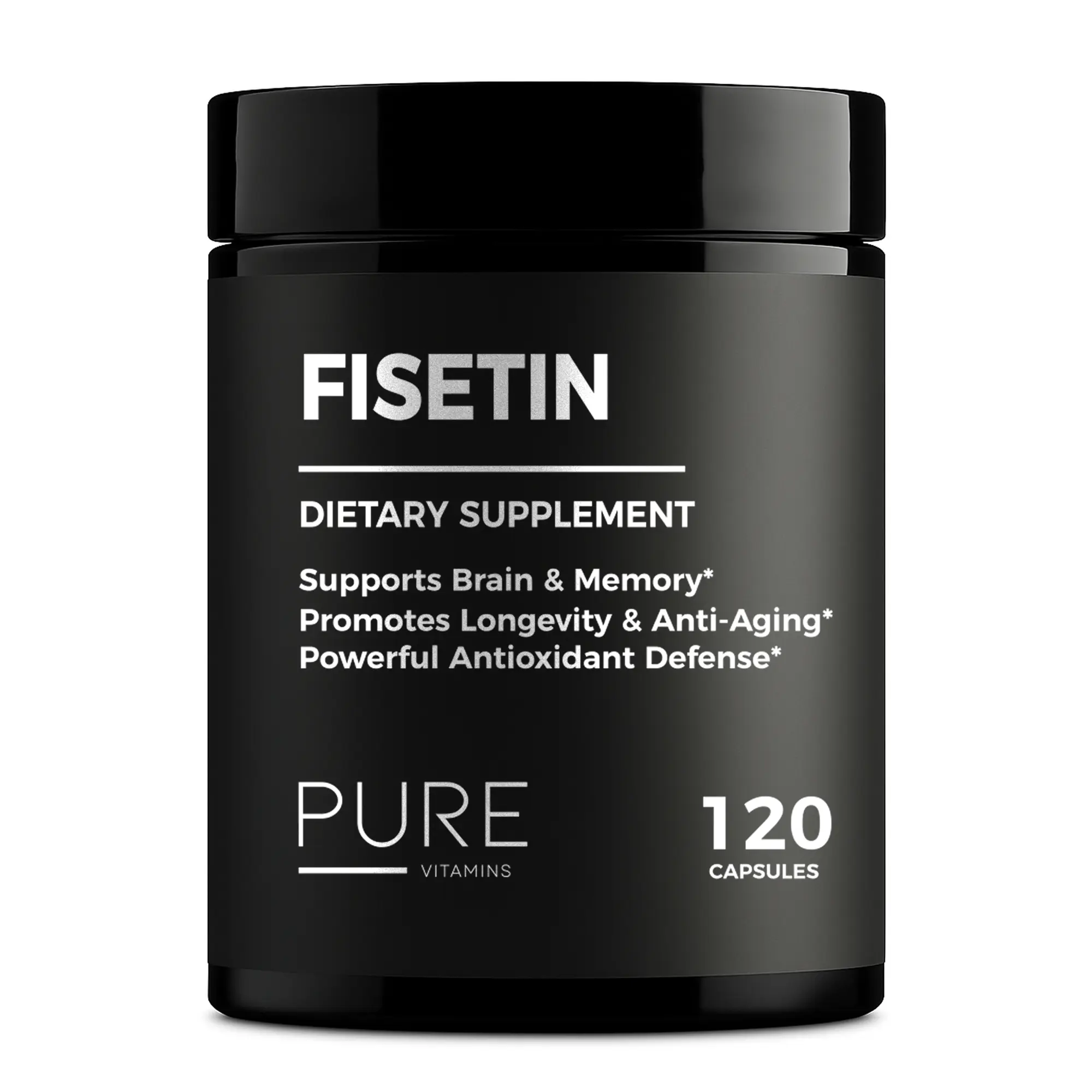 PURE Vitamins Fisetin 100 mg - 120 Vegan Capsules - Plant-Based Antioxidant & Wellness Support - Non-GMO Gluten-Free - Made in USA