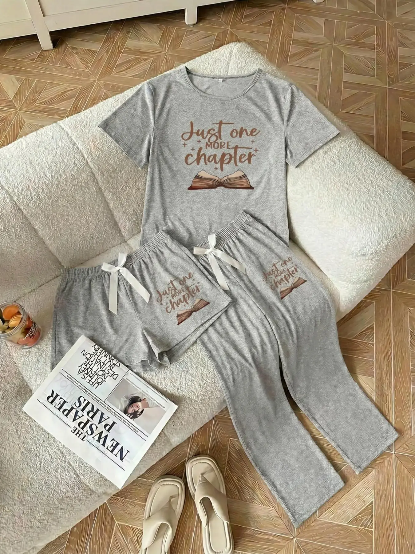Women's Letter Print Sleepwear Set, Loose Fit Casual Pajamas, All-Season Comfortable Nightwear, Stylish Book Design, Loungewear Pjs, Pajamas For Adults, Cozy Loungewear Sleepwear