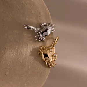 Crab Charm by Caitlyn Minimalist - Dainty 18K Gold Plated Necklace Charms - Pave Diamond Charm for Bracelet - Summer Jewelry - Best Friend Gift