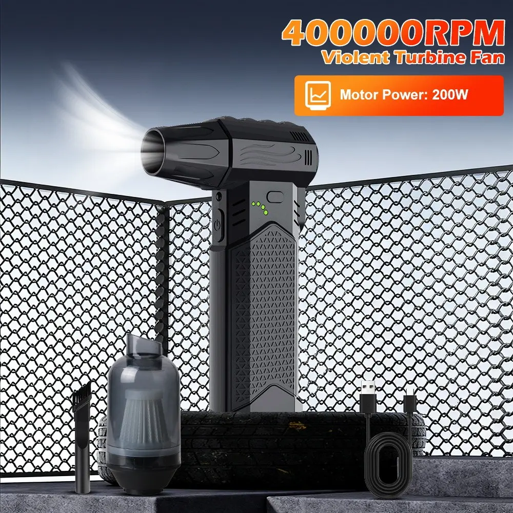 Brushless Turbo Blower Jet Fan, B006 2 in 1 Blow & Suction Electric Air Duster, Portable Violent Fan with 3 Nozzles Type-C Charging for Car Blower For Drying Snow Blowing Dust Cleaning, Rechargeable Air Duster
