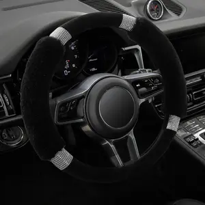Rhinestone Fluffy Steering Wheel Cover-Comfortable Non-Slip Luxury Artificial Wool, Universal Fit 14.5 "to 15" Steering Wheel