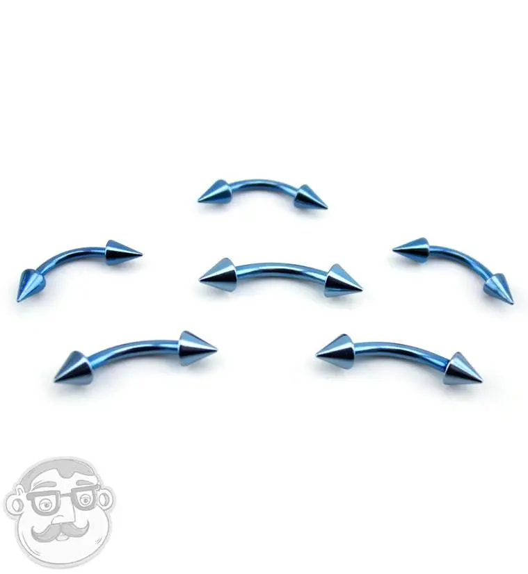 Light Blue PVD Spiked Curved Barbell