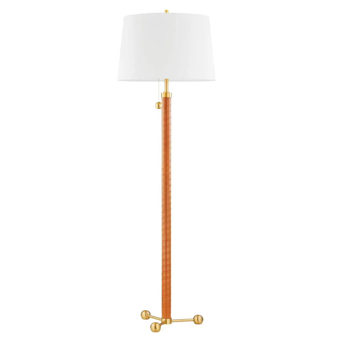 Noho Floor Lamp with Steel and Leather Finish, Flared Linen Shade for Modern Elegance