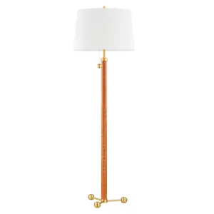 Noho Floor Lamp with Steel and Leather Finish, Flared Linen Shade for Modern Elegance