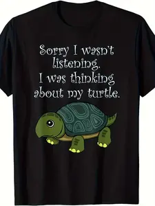 Thinking About Turtle Cute Tortoise Funny Saying| Unisex  Summer Short-Sleeved Printed T-Shirt, Crew Neck, Pure 220G, All-Season Wear