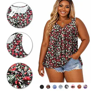 VOGARCE Plus Size Summer Tank Tops for Women V Neck Henley Sleeveless Shirts Button Up Loose Fit Pleated Flowy Tunic Tops XL-5XL