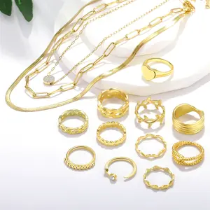 OIDEA 3 PCS Layered Necklace Set for Women, K Gold Tone Stainless Steel Chains, Cubic Zirconia Coin Pendant Layering Jewelry