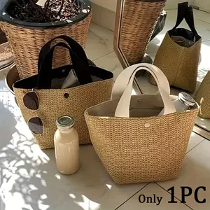 Half-Moon Out Handbag,Simple Style Ins, Half-Circle Straw Bag, Beach Hand-Woven Bag,Fashionable Beach Vacation Straw Woven Bag,Holiday Women's Bag,Vacation Bag For Summer, Perfect For Beach Vacation, Travel, Shopping, And Vacation Essentials, Beach Bags