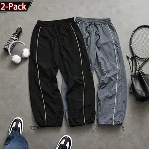 2-piece set for men and women: Y2K street-style striped parachute pants; drawstring cone-cut lightweight summer casual jogging pants; athletic pants; quick-dry breathable sports long pants with elastic waistband; drawstring cuffs; men’s everyday 2-piece s