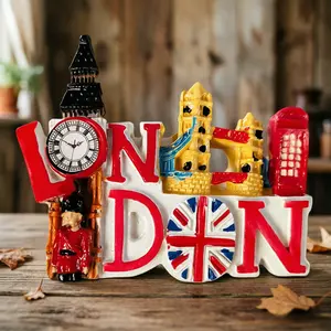 London UK Resin Fridge Magnet Souvenir Gift - Features London Telephone Booth, Tower Bridge, Big Ben Landmarks - Ideal for Home Decor Use in Kitchen, Office