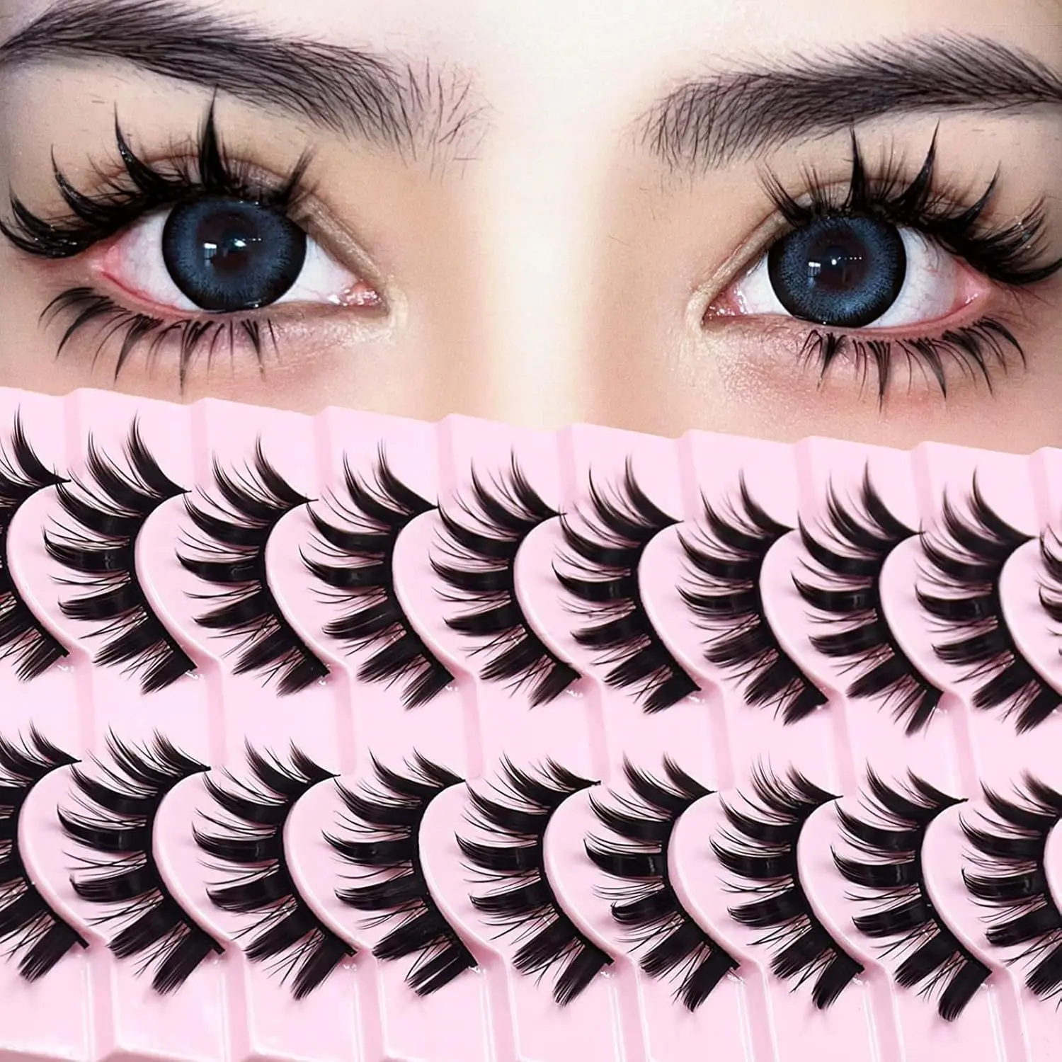 10 Pairs Manga Lashes Anime Cosplay Lashes Spiky Manga Style Lashes Janpanese 16mm Extension Natural Manhua Doll Eye Lashes Halloween/Party Makeup Look by AUGENLI (A3)