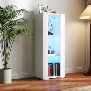 Modern Storage Cabinet with LED Aluminum Strip Lighting & Tempered Glass Shelves - Multi-Purpose for Living Room, Bedroom, Office