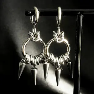 Oufer 2PCS Chains and Spikes Chunky Alt Goth Cool Earrings