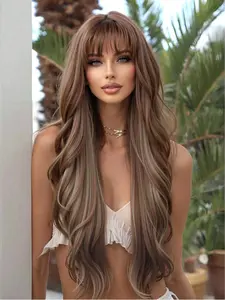 20 Inch Highlighted Long Curly Wig, Heat Resistant Fiber Hairpiece for Women, Natural Look, Suitable for Daily Use and Special Occasions, Synthetic Material Wigs