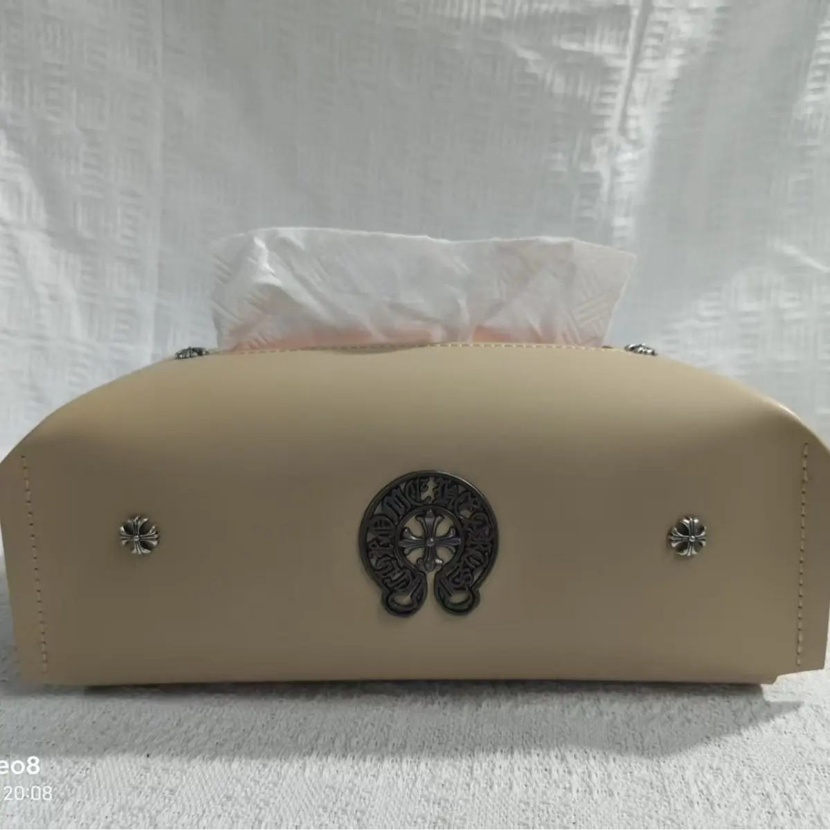 Punk Gothic Cross-Accent PU Leather Tissue Box Cover, Home Accessory Napkin Holder for Bathroom, Vintage Minimalist Home Decor for Bedroom