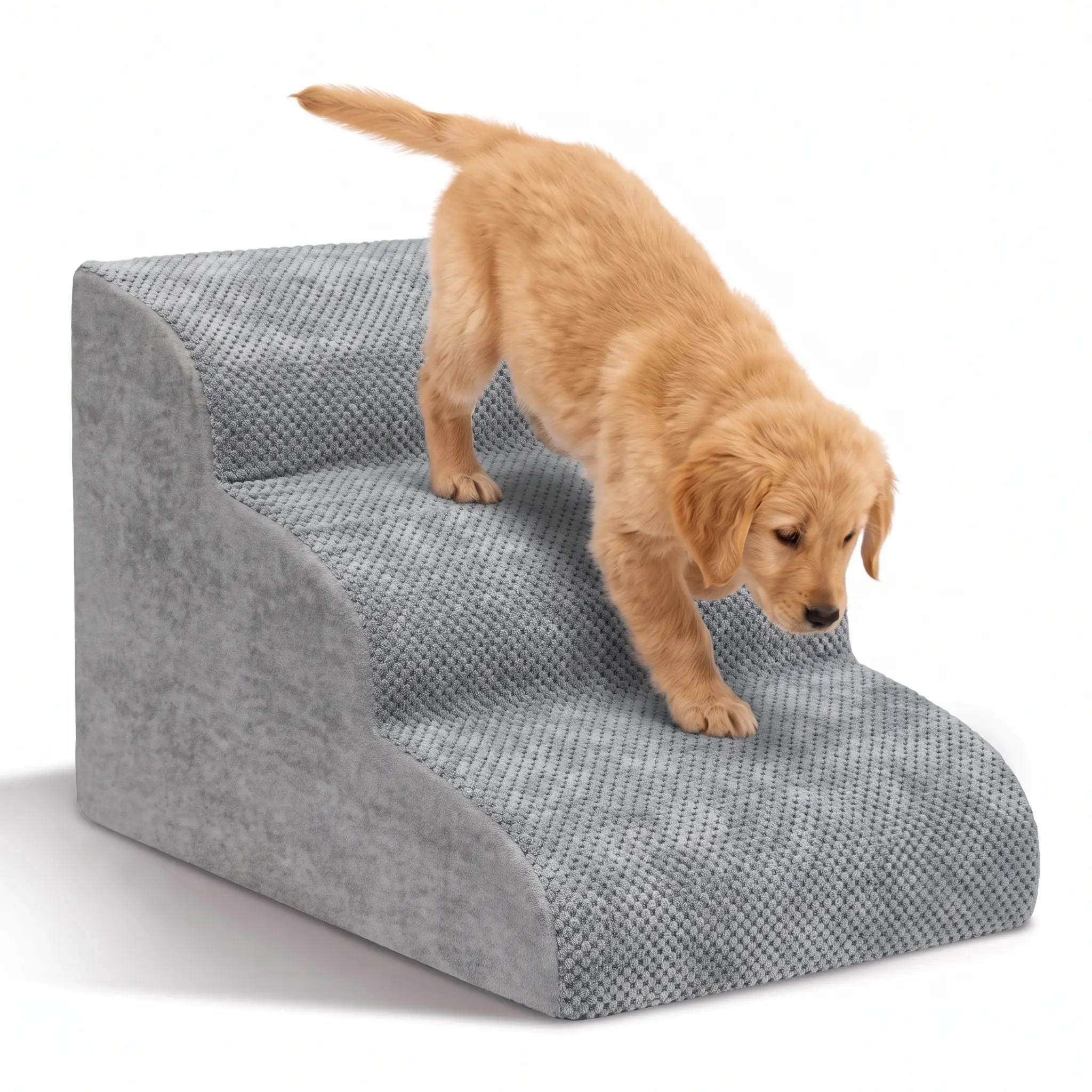 Beige 2-5 Step Soft Foam Dog Ramp Stairs, Non-Slip Cover & Protective Padding, Lightweight Pet Accessory for Sofa & Bed, Ideal for Small Dogs & Senior/Injured Pets, Elevated Access