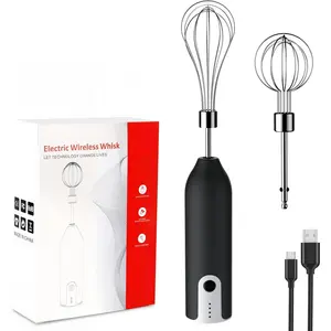 Electric Hand Mixer Whisk |  Rechargeable Handheld Egg Beater with 2 Stainless Steel Mixing Heads | Portable Kitchen Hand Mixer for Egg, Milkshake Cream, Cake, Baking & Cooking-Black