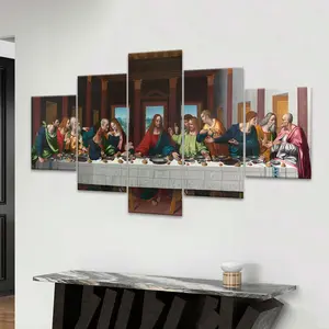 Last Supper Pattern Canvas Painting, 5 Counts/set Artistic Retro Religious Art Christ Jesus Wall Art, Vintage Wall Art, Artwork, Wall Decor for Home Living Room Bedroom Office, Home Decor Products, Ornaments