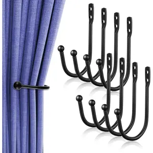 8 Pcs Curtain Tie Backs Curtain Wall Hooks Black Curtain Holdbacks U Shaped Curtain Pull Backs Black Metal Decorative Curtain Hooks for Drapes Wall Mounted Curtain Tie Holders Come with Screws