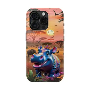 Hippo Phone Case Cover for iPhones, Tough Case for iPhone. iPhone 15, iPhone 15 Pro, iPhone 15 Plus, iPhone 15 Pro Max iPhone 15 Pro Max  iPhone 14 iPhone 14  iPhone 14 Pro iPhone 14 Pro. African Design, Hippopotamus.