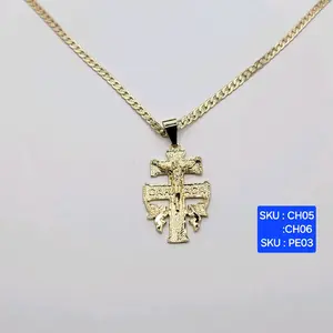 Christ on the Cross with Angels Cuban Link Necklace 24 & 18 Inches 4mm wide Laminated Gold Religious Jewelry Laminated Gold Elegant Design SKU : CH05, CH06, SKU : PE03