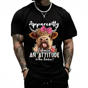 Apparently I Have An Attitude Who Knew Sarcasm Highland Cow T-Shirt Casual Style Tee Black t shirt